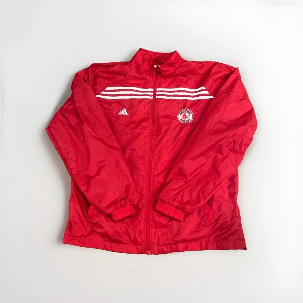 VTG Adidas Boston Red Sox Windbreaker Jacket L Red Full Zip MLB Fan Apparel EUC